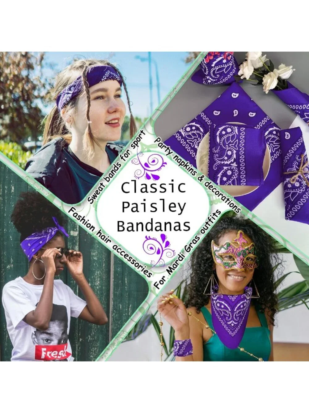 60 Pcs Unisex Paisley Bandanas - Cowboy Scarves, Handkerchiefs & Party Supplies
